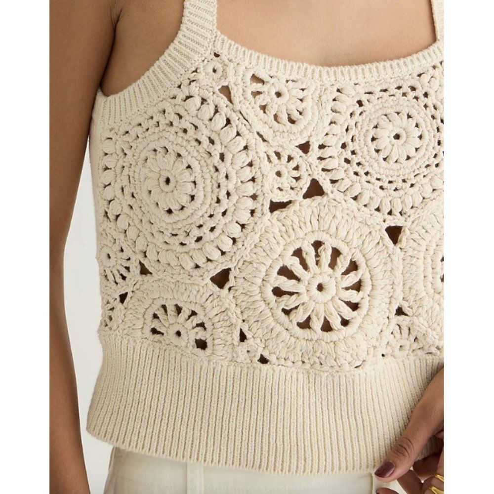  J. Crew tan oat cream natural crochet cotton silk cropped boxy tank top